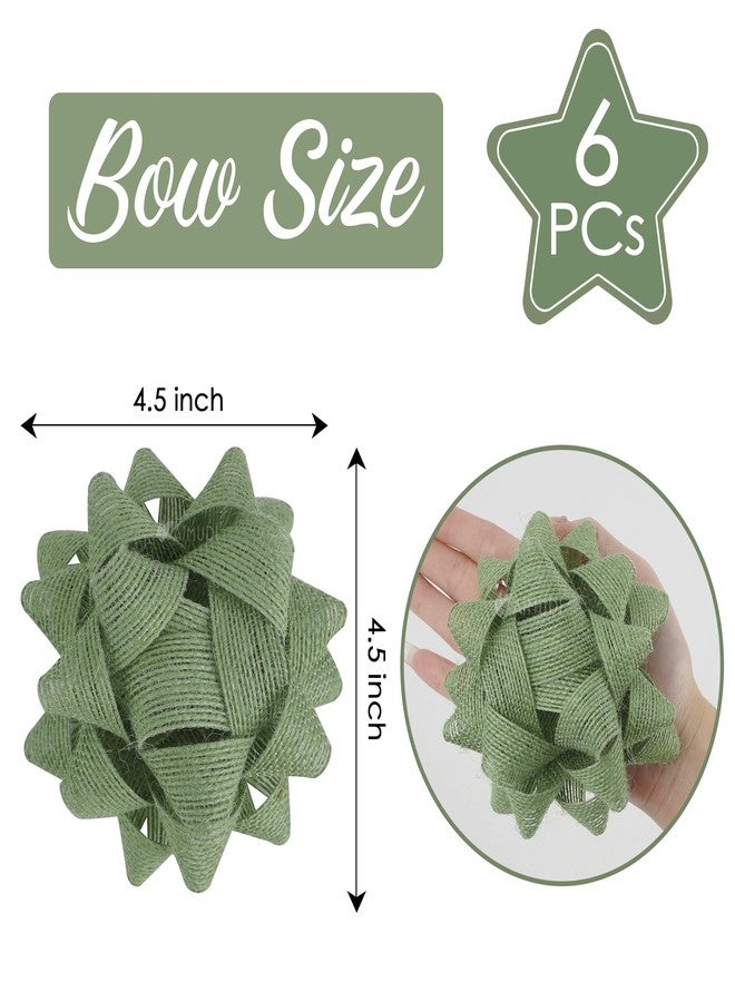 AIMUDI Sage Green Bows for Gift Wrapping 4.5'' Burlap Gift Bows Self Adhesive Bows for Presents Baskets Birthday Party Holiday Baby Shower Wedding Decorations - 6 Counts - Image 3